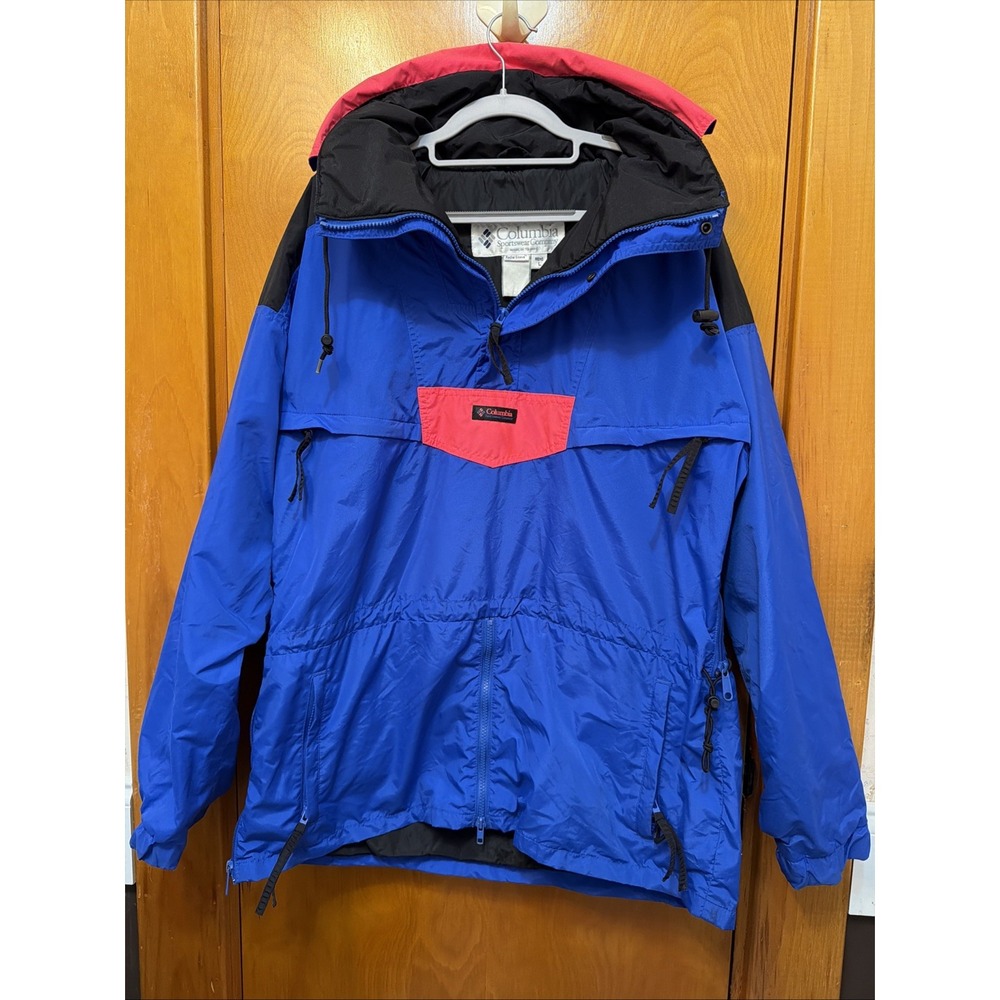 Vintage Columbia Sportswear Anorak, Pullover Jacket Neon Blue Pink 90S Large